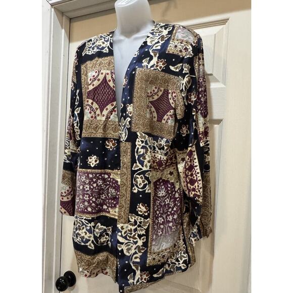 Blair Boutique Button Jacket Long Sleeve Maroon Green Geometric Design SZ 18 - Picture 2 of 8